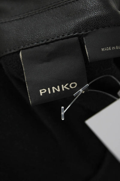 Pinko Womens Front Zip Long Sleeve Collared Faux Leather Jumpsuit Black Size 4