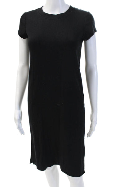 Splendid Women's Round Neck Short Sleeves Fitted Slit Midi Dress Black Size XS