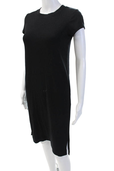 Splendid Women's Round Neck Short Sleeves Fitted Slit Midi Dress Black Size XS