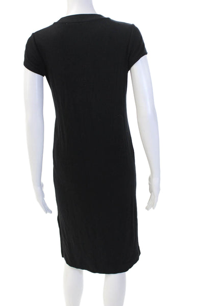 Splendid Women's Round Neck Short Sleeves Fitted Slit Midi Dress Black Size XS