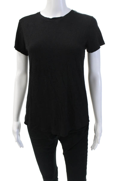 Vince Women's Short Sleeves Round Neck Basic T-Shirt Black Size XS