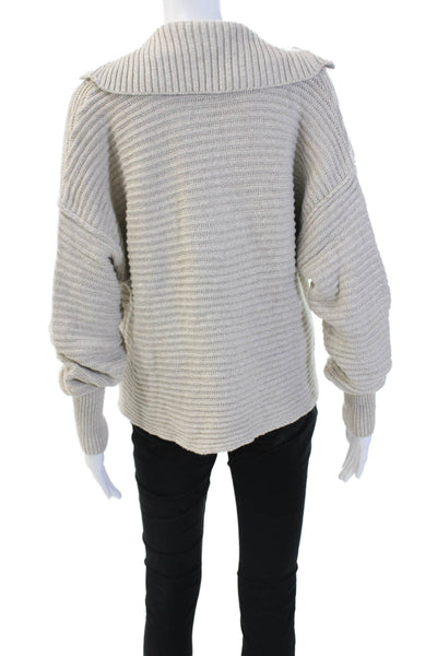 Free People Women's Collared Long Sleeves Ribbed Sweater Beige Size XS