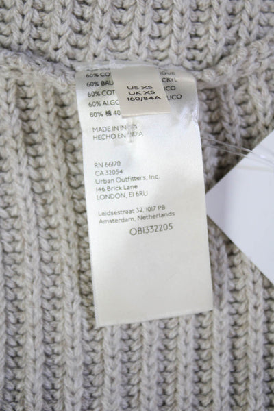 Free People Women's Collared Long Sleeves Ribbed Sweater Beige Size XS