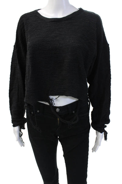 Twenty Women's Long Sleeves Round Neck Distress Sweater Black Size XS