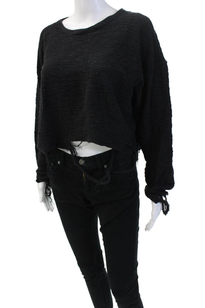 Twenty Women's Long Sleeves Round Neck Distress Sweater Black Size XS