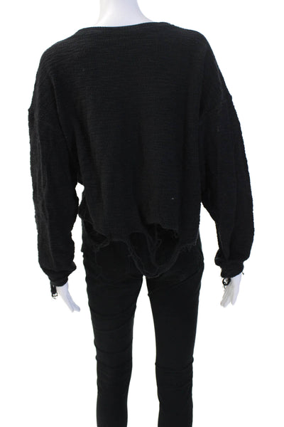 Twenty Women's Long Sleeves Round Neck Distress Sweater Black Size XS