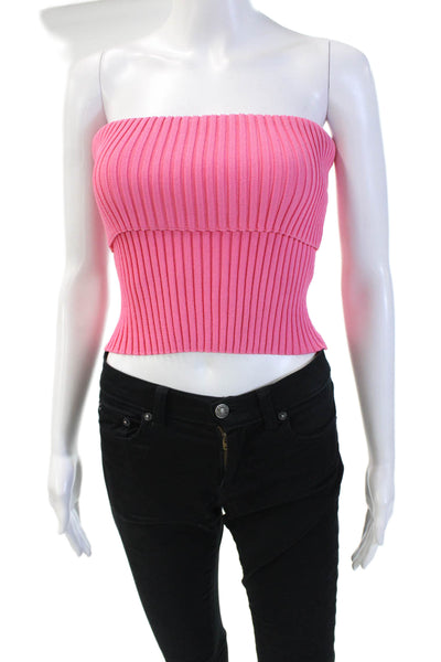 Zara Women's Square Neck Strapless Ribbed Tube Top Tank Pink Size S