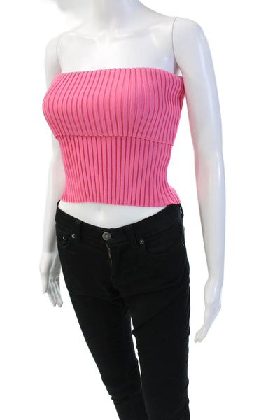 Zara Women's Square Neck Strapless Ribbed Tube Top Tank Pink Size S