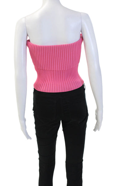 Zara Women's Square Neck Strapless Ribbed Tube Top Tank Pink Size S