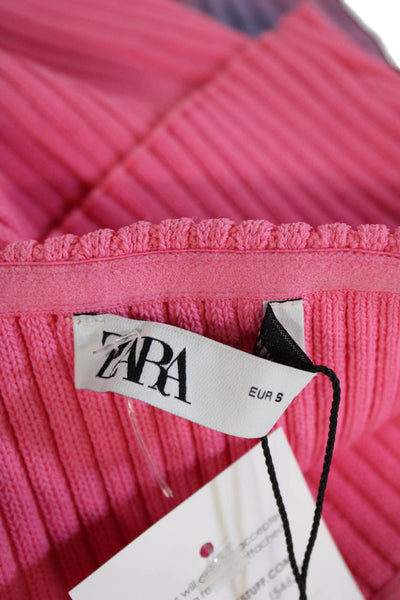 Zara Women's Square Neck Strapless Ribbed Tube Top Tank Pink Size S