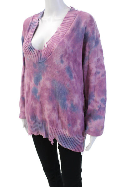 Spiritual Gangster Women's Long Sleeves Distress Tie Dye Sweater Size XS