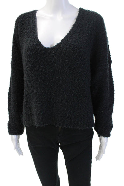 Free People Women's V-Neck Long Sleeves Pullover Sweater Black Size XS