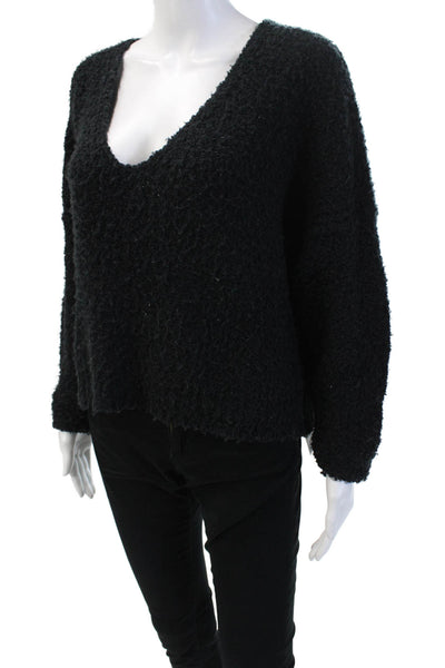 Free People Women's V-Neck Long Sleeves Pullover Sweater Black Size XS