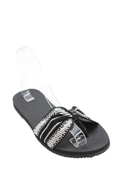 Havaianas Womens Woven Bow Thong Slide On Sandals Black White Size 7
