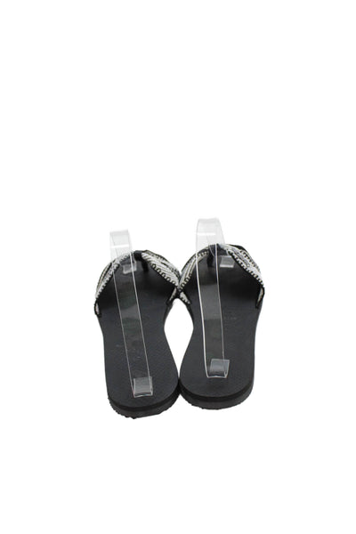 Havaianas Womens Woven Bow Thong Slide On Sandals Black White Size 7