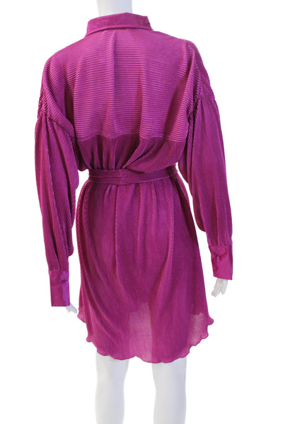 12th Tribe Womens Long Sleeves Button Down Belted Shirt Dress Pink Size Small