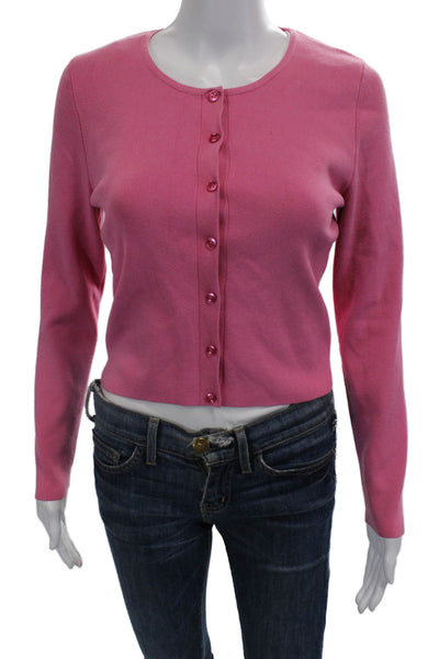 525 Women's Long Sleeves Round Neck Button Up Cardigan Pink Size S