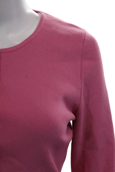 525 Women's Long Sleeves Round Neck Button Up Cardigan Pink Size S