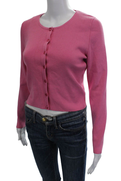525 Women's Long Sleeves Round Neck Button Up Cardigan Pink Size S
