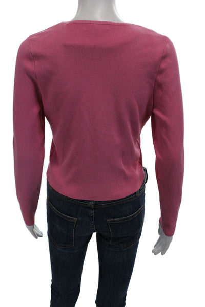 525 Women's Long Sleeves Round Neck Button Up Cardigan Pink Size S
