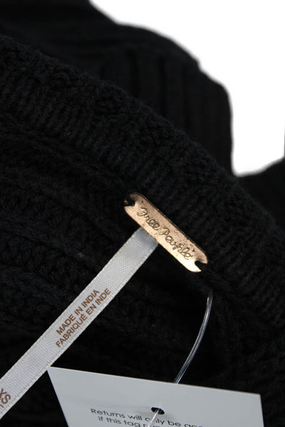 Free People Women's Long Sleeves Collared Ribbed Pullover Sweater Black Size XS