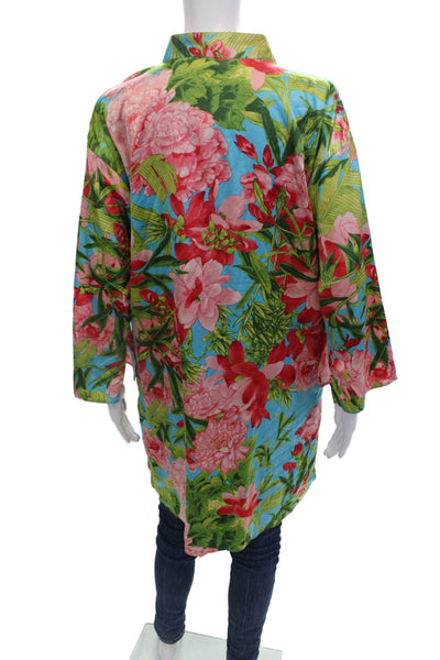 Natori Womens Textured Long Sleeve Floral Printed Blouse Green Size S
