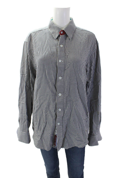 Robert Graham Womens Cotton Houndstooth Print Button Down Top Multicolor Size L