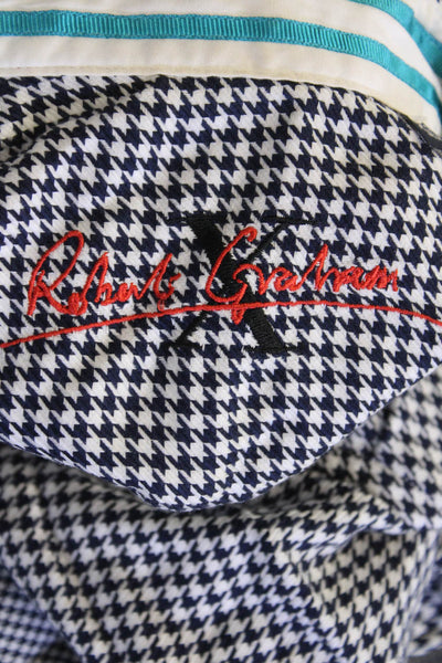 Robert Graham Womens Cotton Houndstooth Print Button Down Top Multicolor Size L