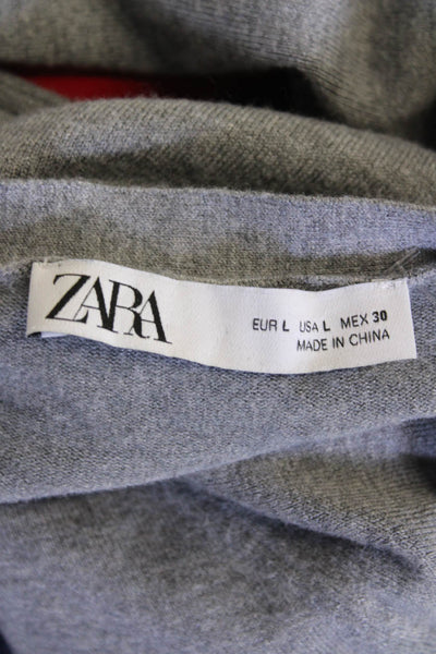 Zara Womens Long Sleeve V-Neck Button Down Cardigan Sweater Gray Size L