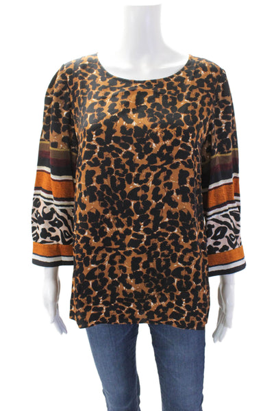 Kobi Halperin Womens Animal Print Quarter Sleeve Harper Blouse Brown Size M
