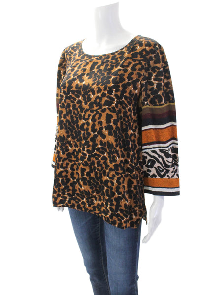 Kobi Halperin Womens Animal Print Quarter Sleeve Harper Blouse Brown Size M