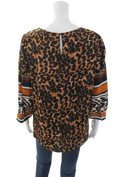Kobi Halperin Womens Animal Print Quarter Sleeve Harper Blouse Brown Size M