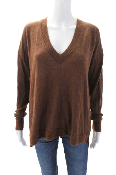 Club Monaco Womens Knit V-Neck Long Sleeve Pullover Sweater Brown Size M