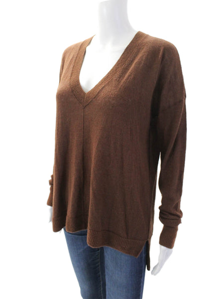 Club Monaco Womens Knit V-Neck Long Sleeve Pullover Sweater Brown Size M