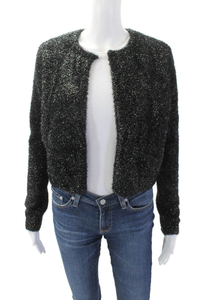 MINNIEROSE Womens Textured Shiny Long Sleeve Open Front Cardigan Black Size S