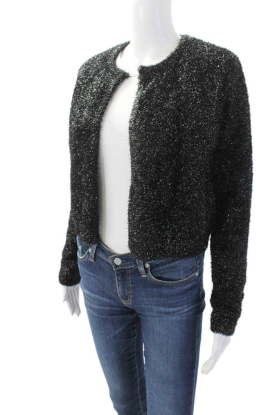 MINNIEROSE Womens Textured Shiny Long Sleeve Open Front Cardigan Black Size S