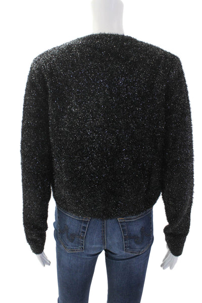 MINNIEROSE Womens Textured Shiny Long Sleeve Open Front Cardigan Black Size S