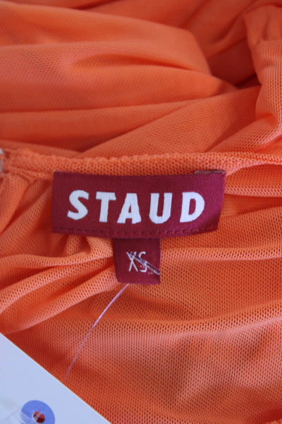Staud Womens Sheer Sleeveless Round Neck Tiered Midi Dress Orange Size XS