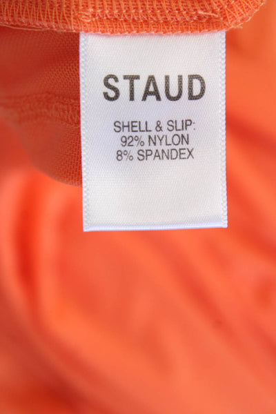 Staud Womens Sheer Sleeveless Round Neck Tiered Midi Dress Orange Size XS
