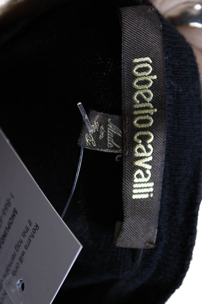 Roberto Cavalli Womens Cotton Knit V-Neck Pullover Sweater Top Black Size M