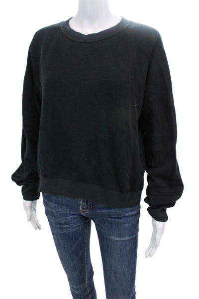 John Elliott Womens Cotton Long Sleeve Knit Crewneck Black Size S