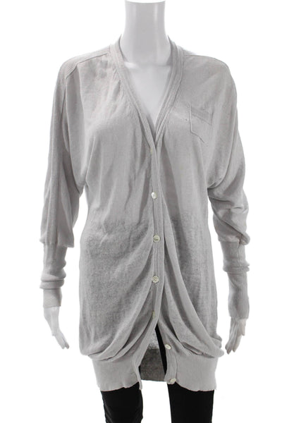 Lutz & Patmos Womens Linen Button Down Cardigan Sweater Light Gray Size Small