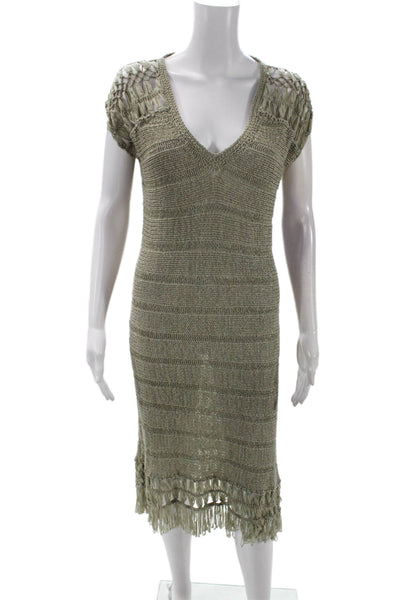Jonathan Simkhai Womens Crocheted Sleeveless Fringe Detail Dress Green Size XS
