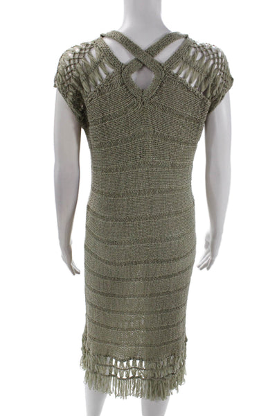 Jonathan Simkhai Womens Crocheted Sleeveless Fringe Detail Dress Green Size XS