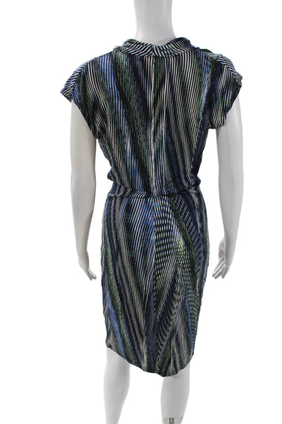 Halston Heritage Womens Sleeveless Cowl Neck Striped Dress Blue Size S