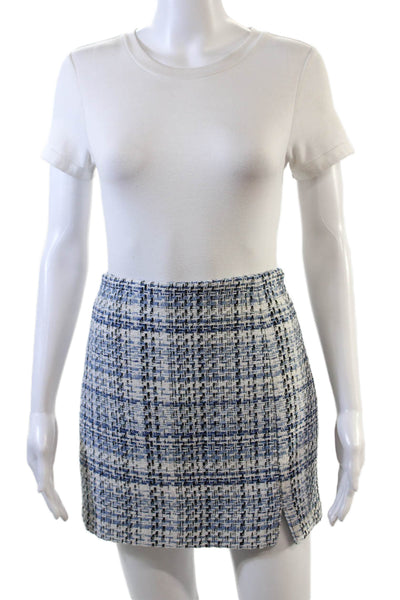 Lucy Paris Womens Lined Woven Tweed Side Zip Mini Skirt Blue Size S