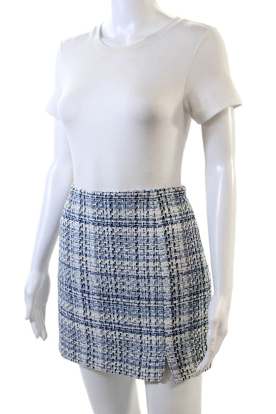 Lucy Paris Womens Lined Woven Tweed Side Zip Mini Skirt Blue Size S