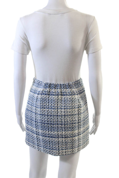 Lucy Paris Womens Lined Woven Tweed Side Zip Mini Skirt Blue Size S