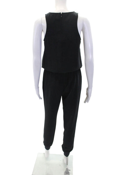 Joie Womens Sleeveless Cinched Drawstring Waist Zip Back Jumpsuit Black Size XS