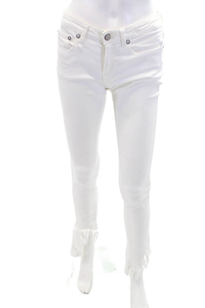 R13 Womens Denim Kate Skinny Long Mid Rise Fray Hem Zip Fly Jeans White Size 26